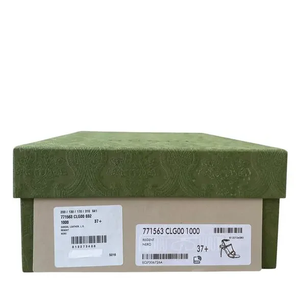 GUCCI Women's Horsebit Caged T Strap High Heel Sandals Black Silver 37.5 US 7.5 - Picture 11 of 16